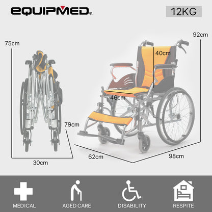 EQUIPMED 20" Folding Wheelchair – Aluminum, Orange