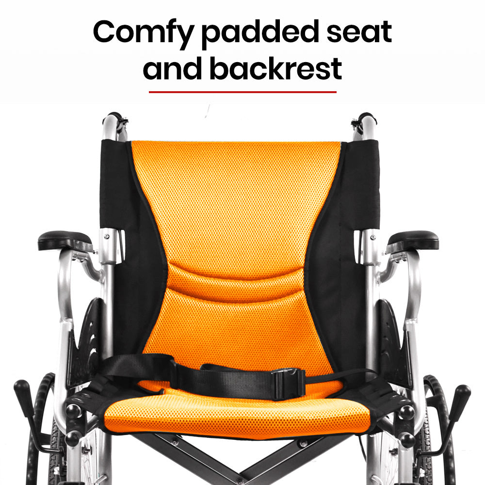 EQUIPMED 20" Folding Wheelchair – Aluminum, Orange
