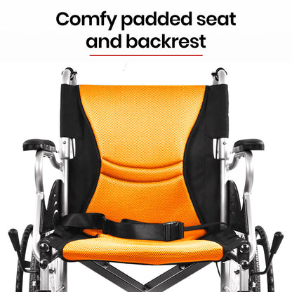 EQUIPMED 20" Folding Wheelchair – Aluminum, Orange