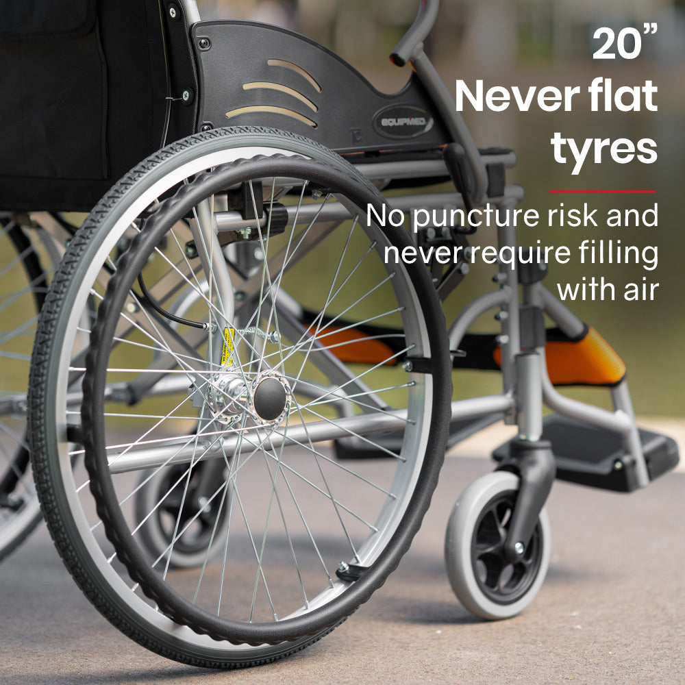 EQUIPMED 20" Folding Wheelchair – Aluminum, Orange