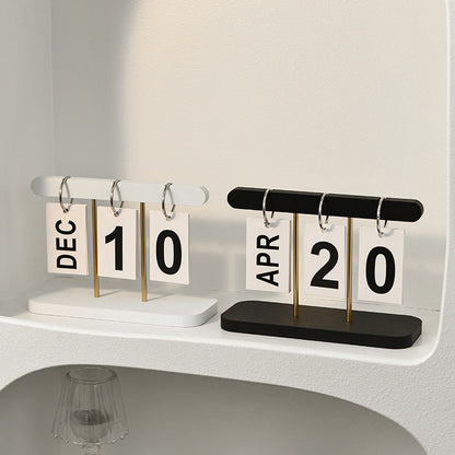 Black Minimalist Wooden Flip Calendar