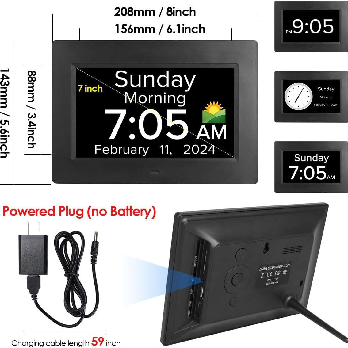 Digital Day Clock with Auto Dimming & Voice Assist