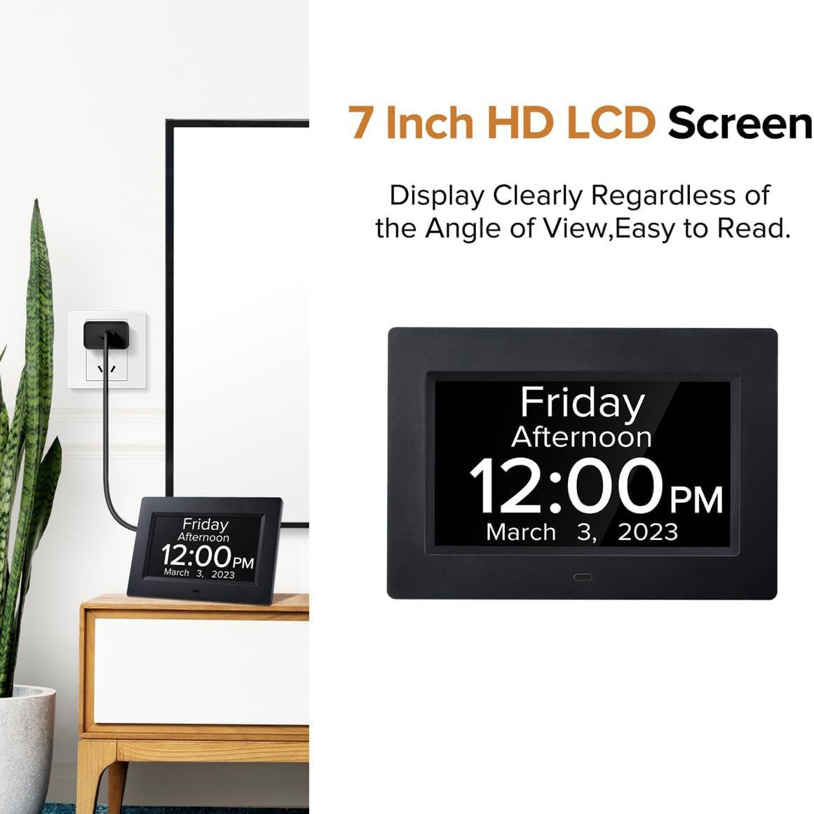 Digital Day Clock with Auto Dimming & Voice Assist