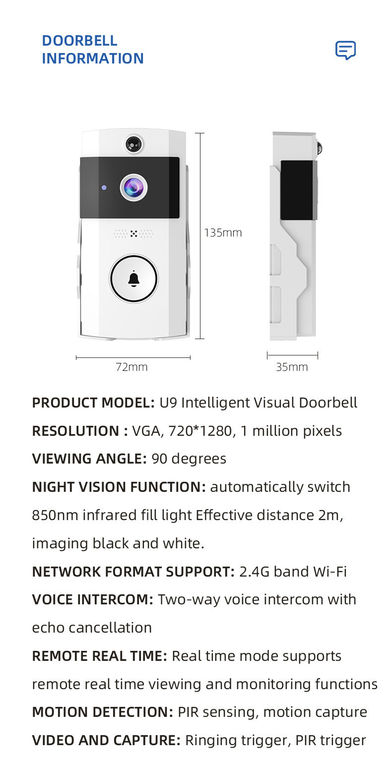 HD Wireless Video Doorbell with Solar Charging