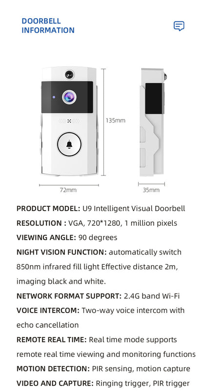 HD Wireless Video Doorbell with Solar Charging