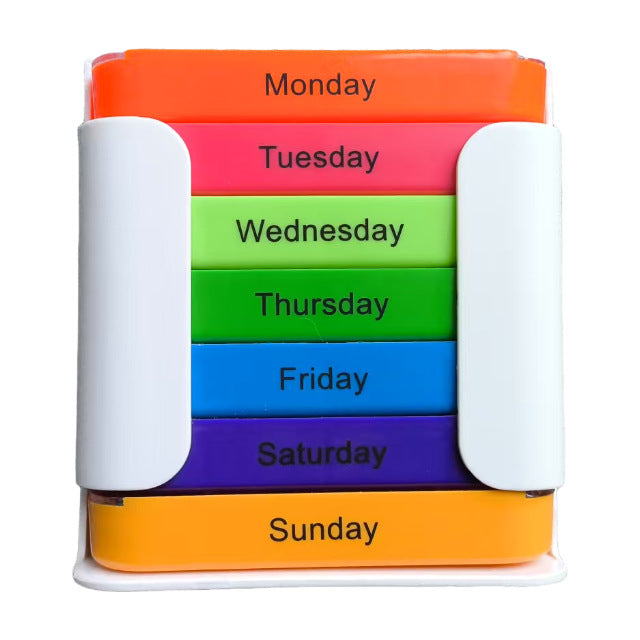 7 Day Weekly Pill Organiser – Rainbow Colour Coded with 4 Daily Compartments