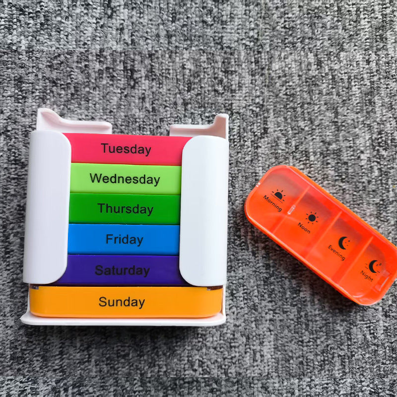 7 Day Weekly Pill Organiser – Rainbow Colour Coded with 4 Daily Compartments