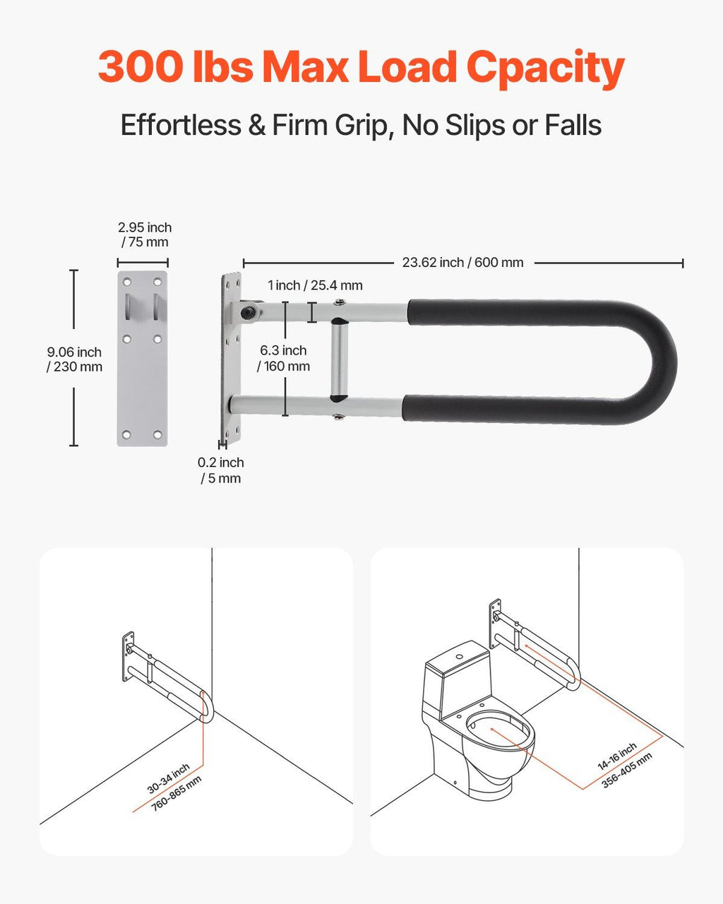 Foldable Toilet Safety Rail & Wall Grab Bar – 136kg Capacity