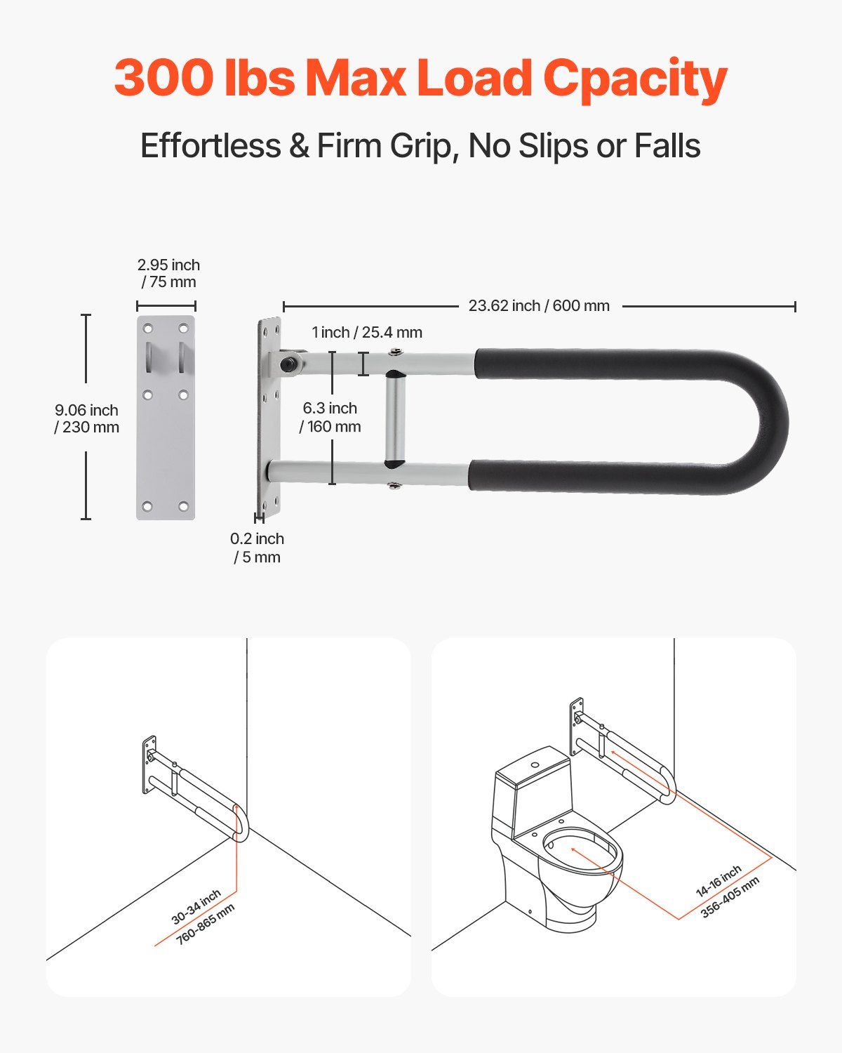Foldable Toilet Safety Rail & Wall Grab Bar – 136kg Capacity