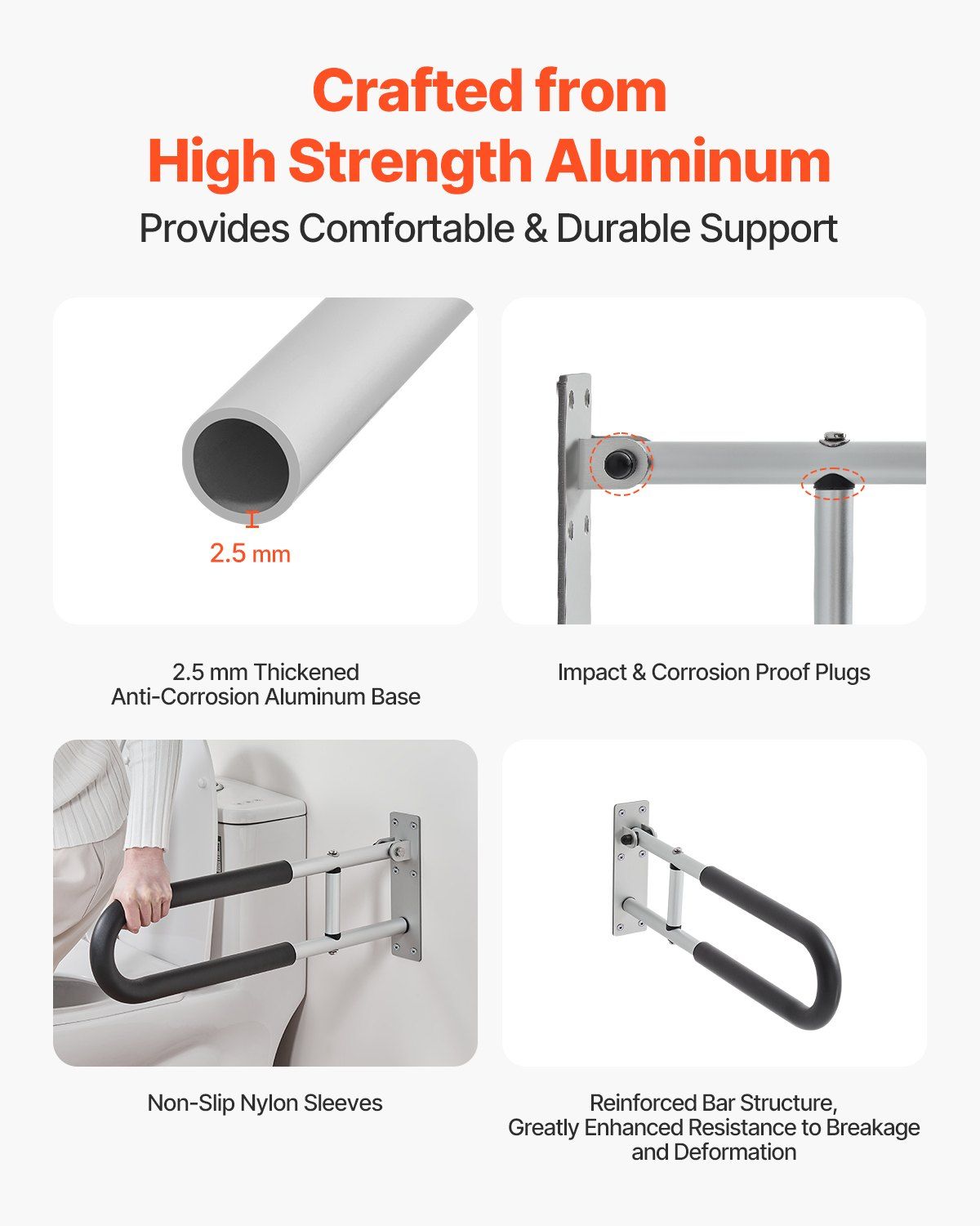 Foldable Toilet Safety Rail & Wall Grab Bar – 136kg Capacity