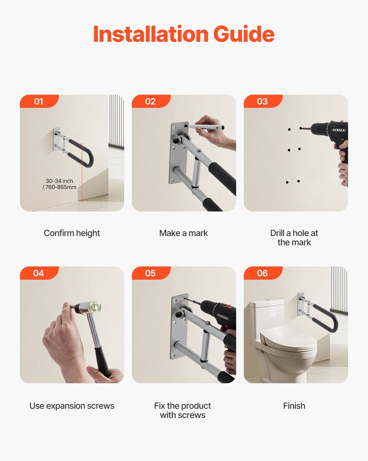 Foldable Toilet Safety Rail & Wall Grab Bar – 136kg Capacity