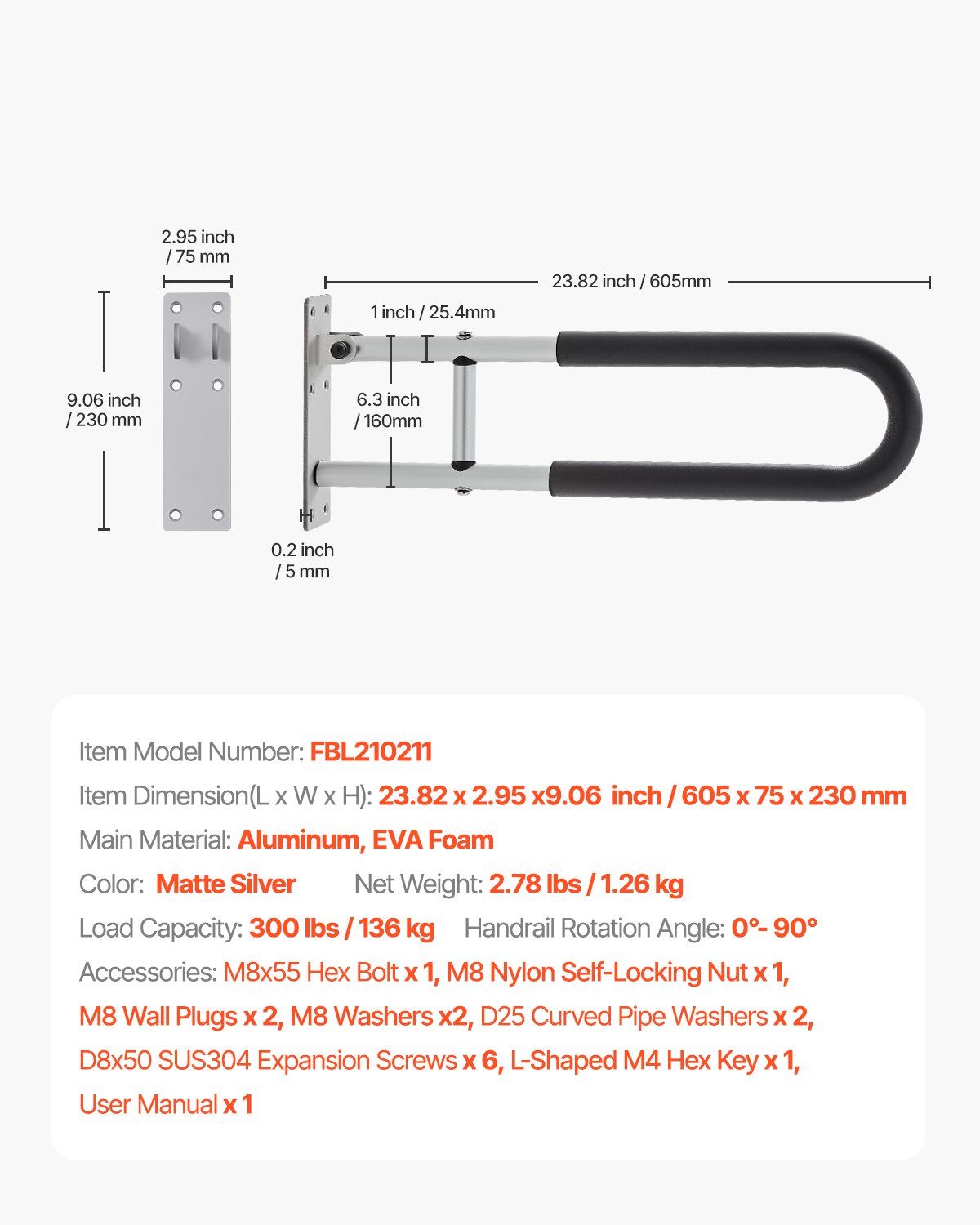 Foldable Toilet Safety Rail & Wall Grab Bar – 136kg Capacity