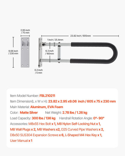 Foldable Toilet Safety Rail & Wall Grab Bar – 136kg Capacity