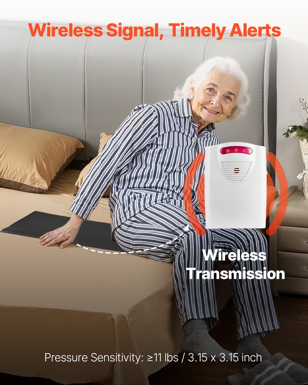 Wireless Bed Alarm System with Sensor Pad & Pager – 14 x 30 inch