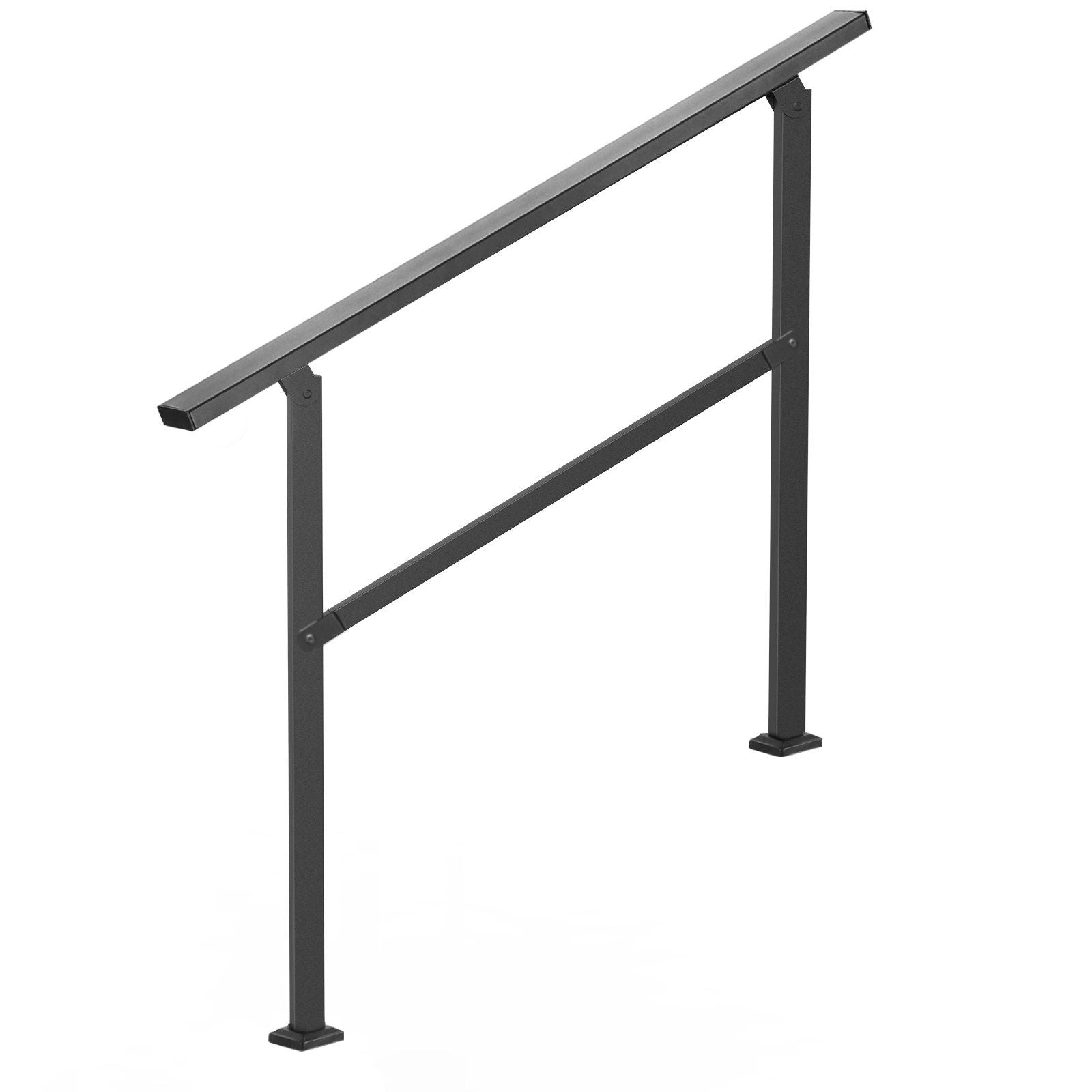 Outdoor Stair Handrail 2-3 Step with Horizontal Bar – Black