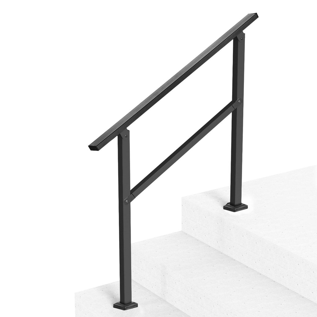 Outdoor Stair Handrail 2-3 Step with Horizontal Bar – Black