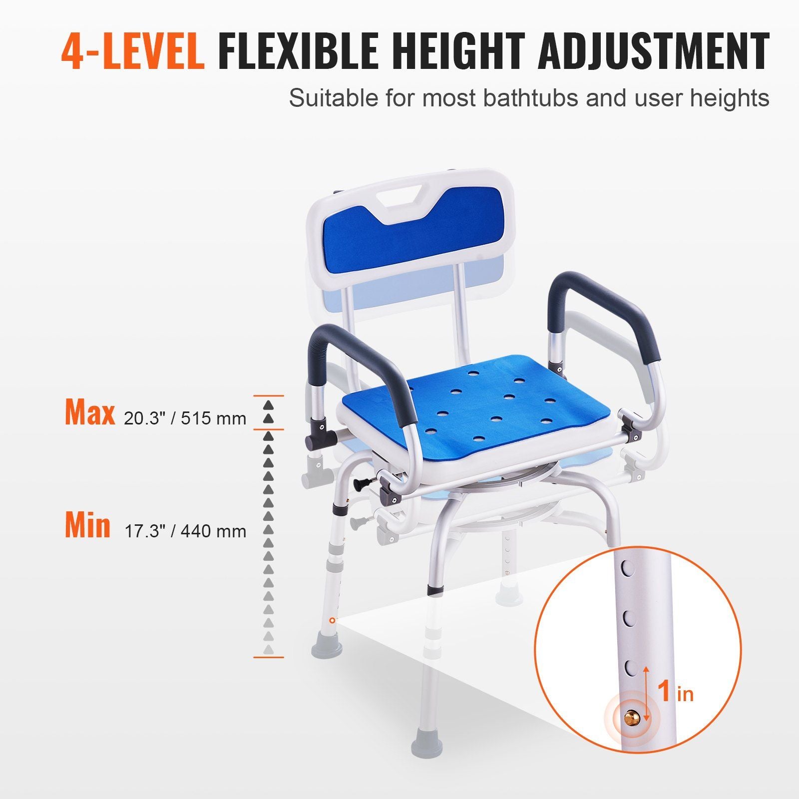 VEVOR 360° Swivel Shower Chair with Pivoting Arms – 400lbs