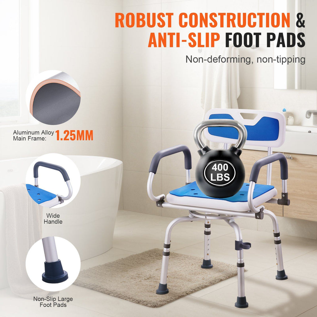 VEVOR 360° Swivel Shower Chair with Pivoting Arms – 400lbs