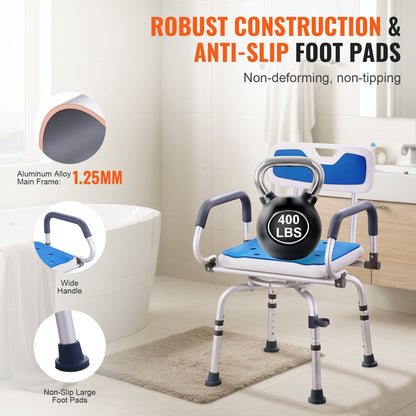 VEVOR 360° Swivel Shower Chair with Pivoting Arms – 400lbs
