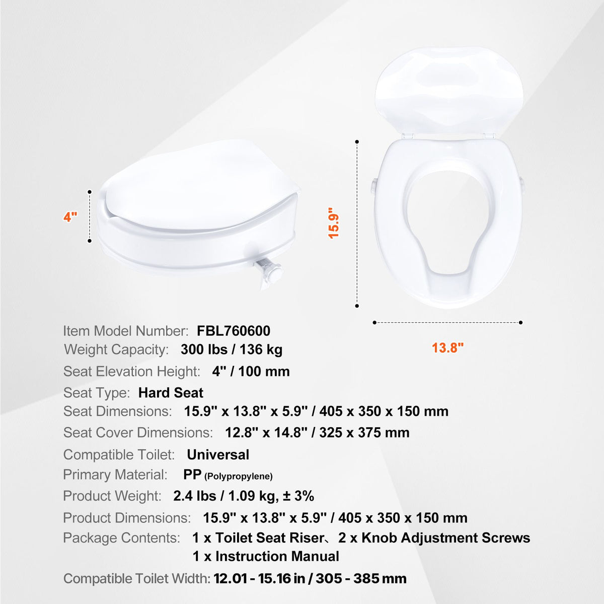 Raised Toilet Seat – 100 mm