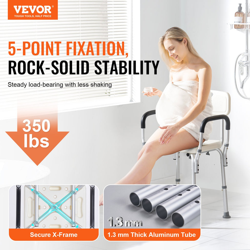 Adjustable Shower Chair with Back & Arms – 158.8kg Capacity