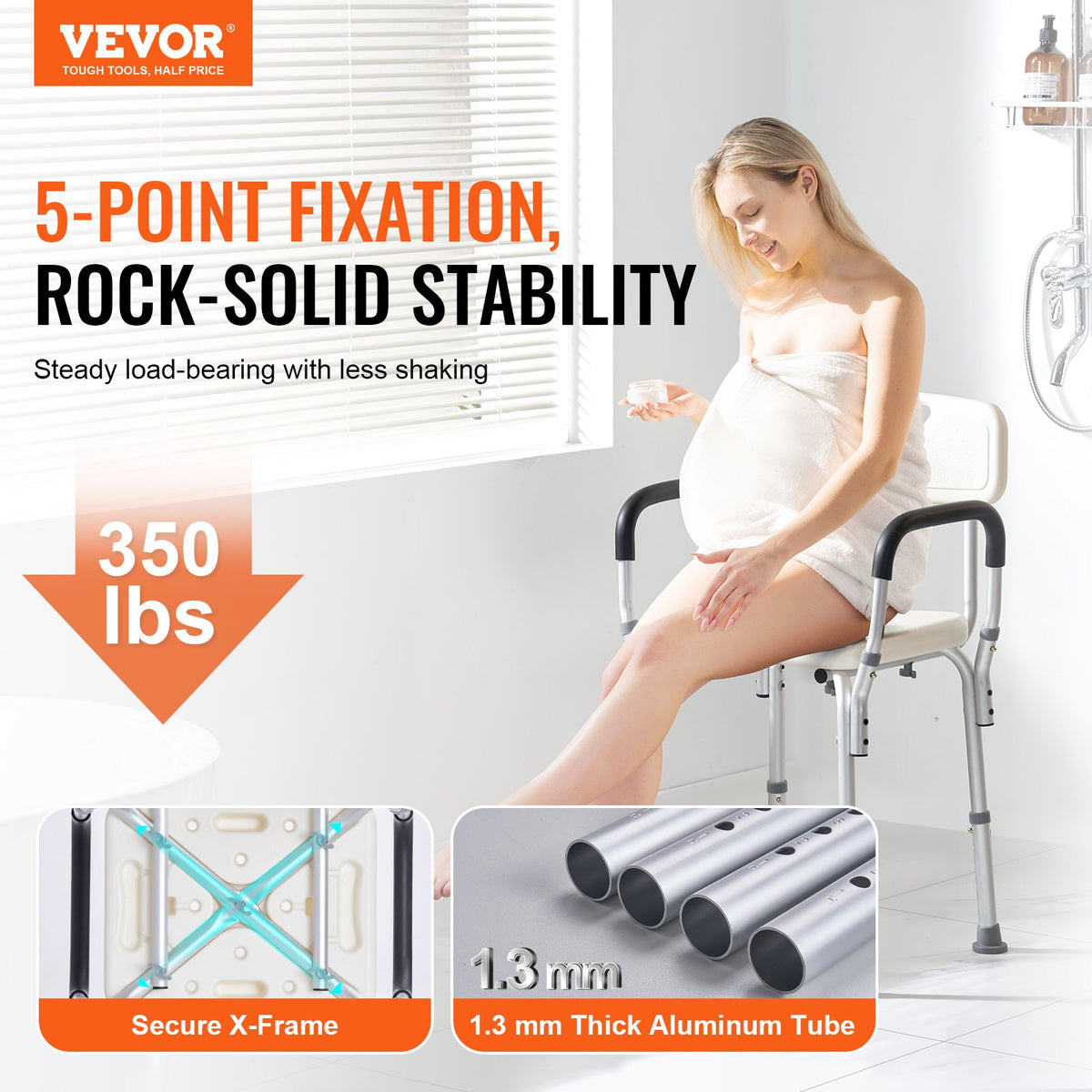 Adjustable Shower Chair with Back & Arms – 158.8kg Capacity