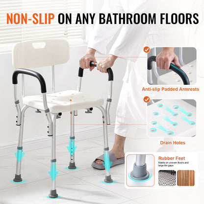 Adjustable Shower Chair with Back & Arms – 158.8kg Capacity