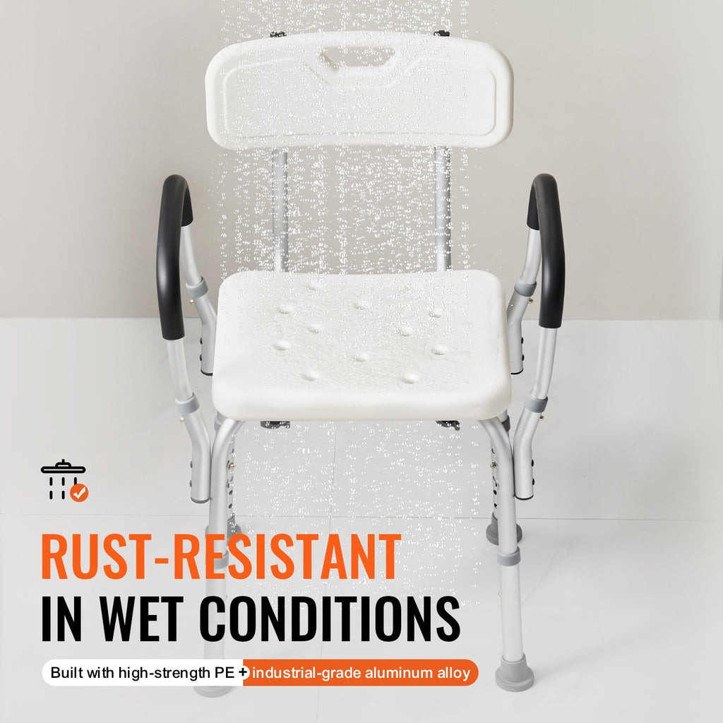 Adjustable Shower Chair with Back & Arms – 158.8kg Capacity