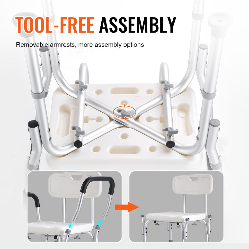 Adjustable Shower Chair with Back & Arms – 158.8kg Capacity