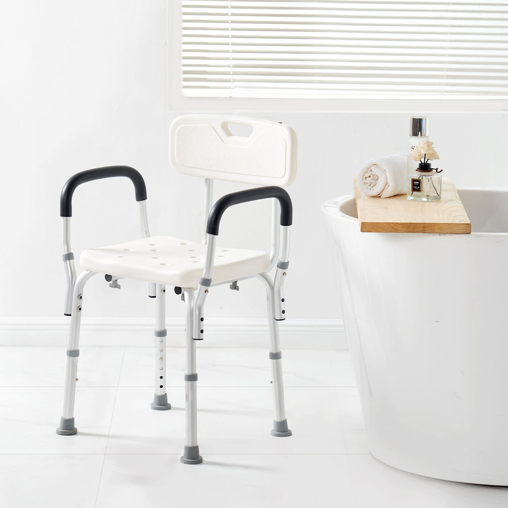 Adjustable Shower Chair with Back & Arms – 158.8kg Capacity