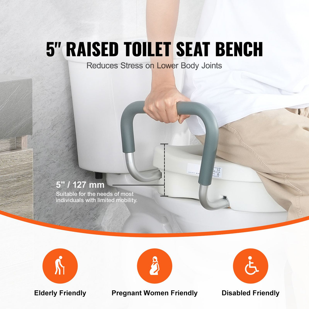 5-Inch Raised Toilet Seat with Padded Support Armrests – 159 kg Capacity