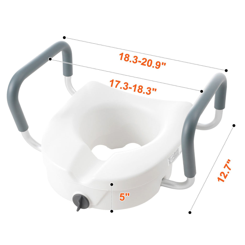 5-Inch Raised Toilet Seat with Padded Support Armrests – 159 kg Capacity