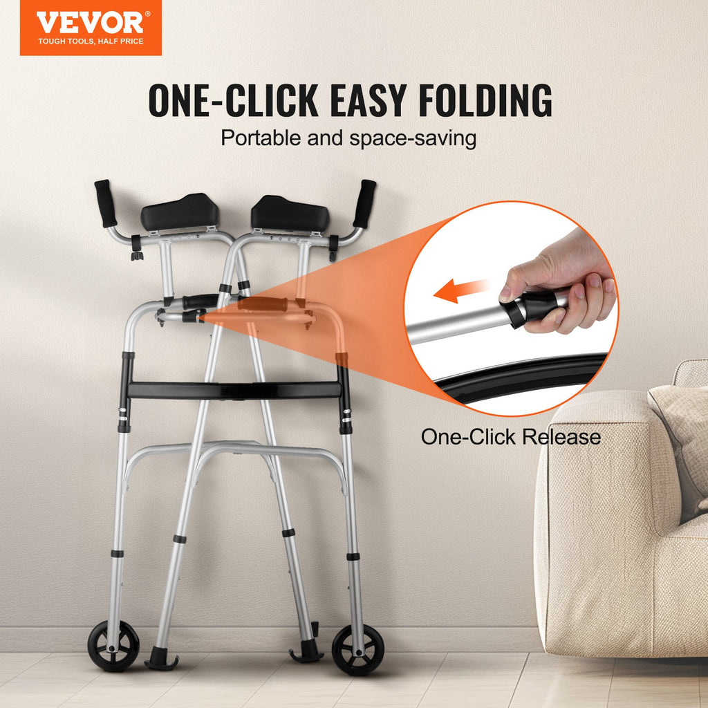 VEVOR 2-in-1 Foldable Walker with Wheels & Armrests – 450lbs Capacity