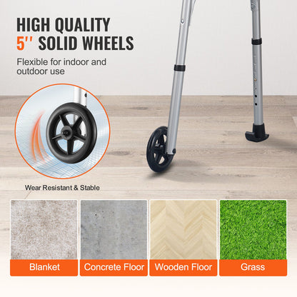 VEVOR 2-in-1 Foldable Walker with Wheels & Armrests – 450lbs Capacity