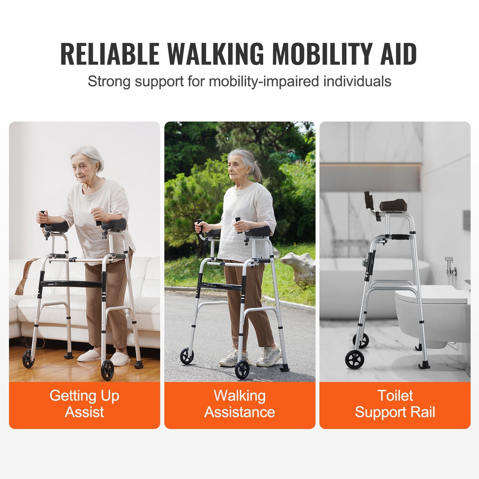 VEVOR 2-in-1 Foldable Walker with Wheels & Armrests – 450lbs Capacity