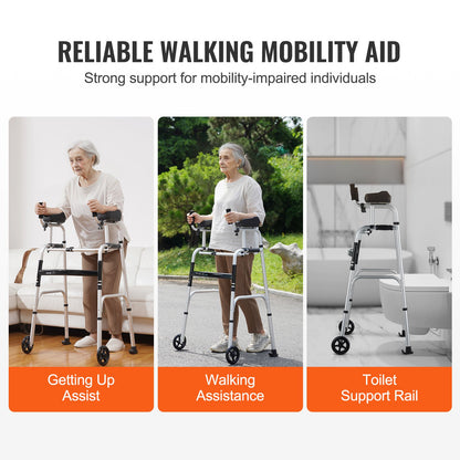 VEVOR 2-in-1 Foldable Walker with Wheels & Armrests – 450lbs Capacity