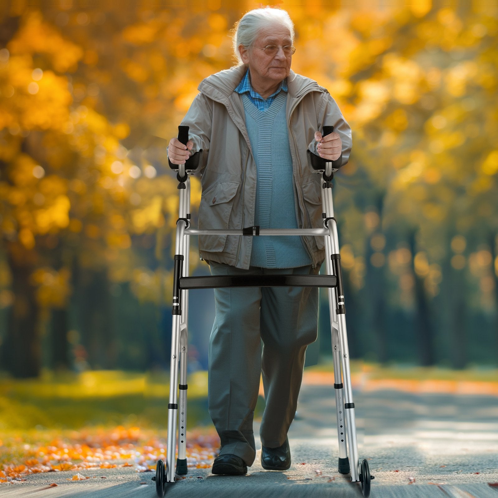 VEVOR 2-in-1 Foldable Walker with Wheels & Armrests – 450lbs Capacity