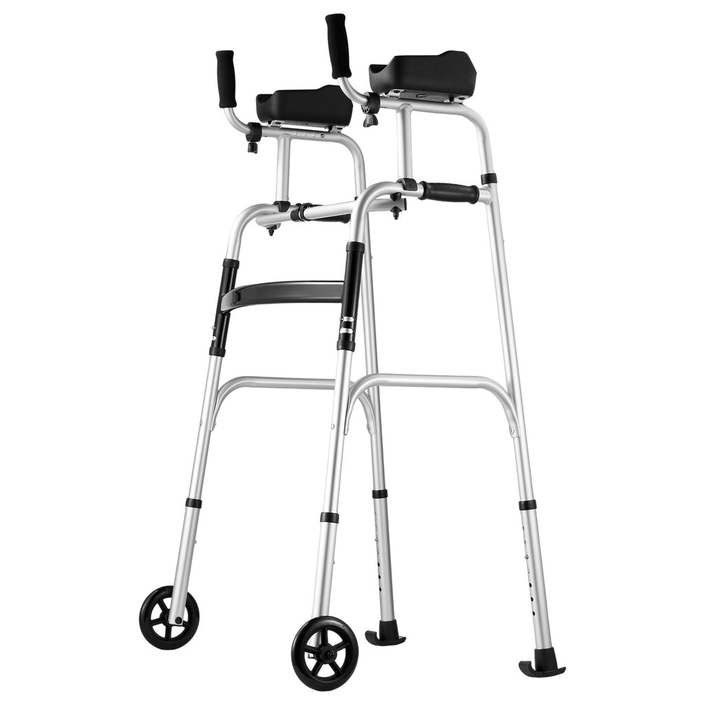 VEVOR 2-in-1 Foldable Walker with Wheels & Armrests – 450lbs Capacity