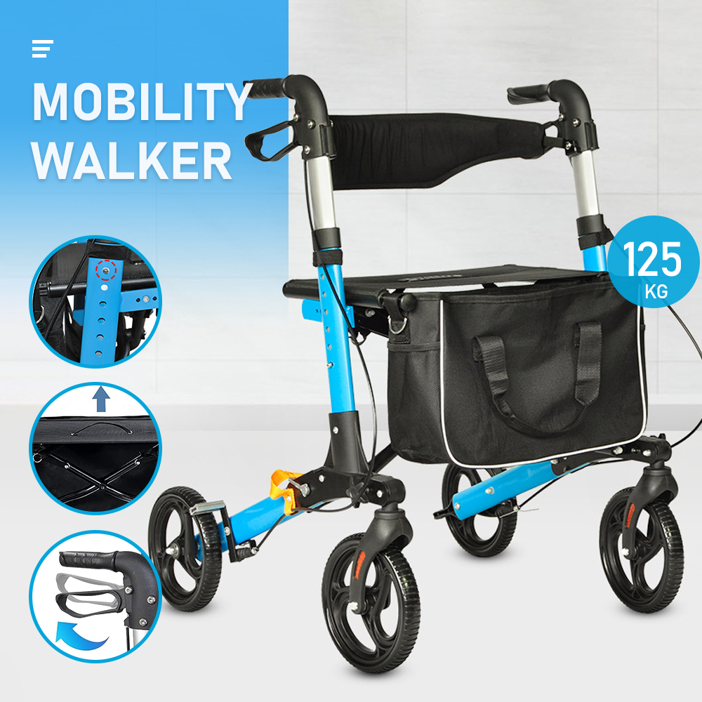 Alston 2-in-1 Foldable Rollator Walker & Seat – 136kg, Blue