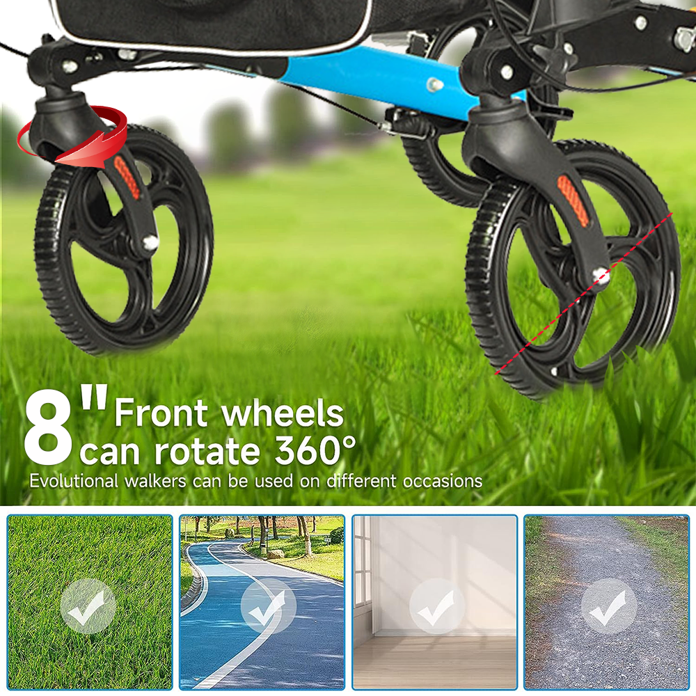 Alston 2-in-1 Foldable Rollator Walker & Seat – 136kg, Blue