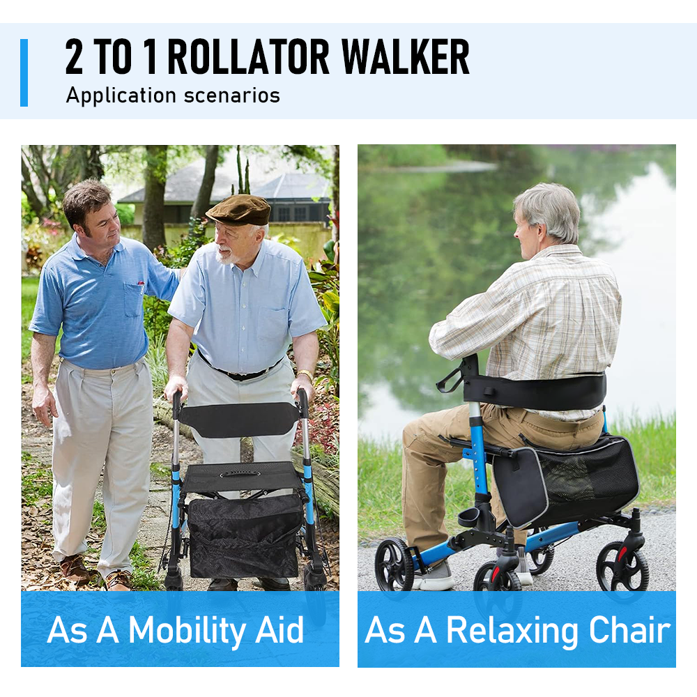 Alston 2-in-1 Foldable Rollator Walker & Seat – 136kg, Blue