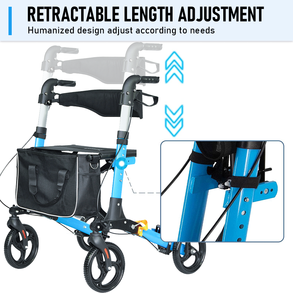 Alston 2-in-1 Foldable Rollator Walker & Seat – 136kg, Blue