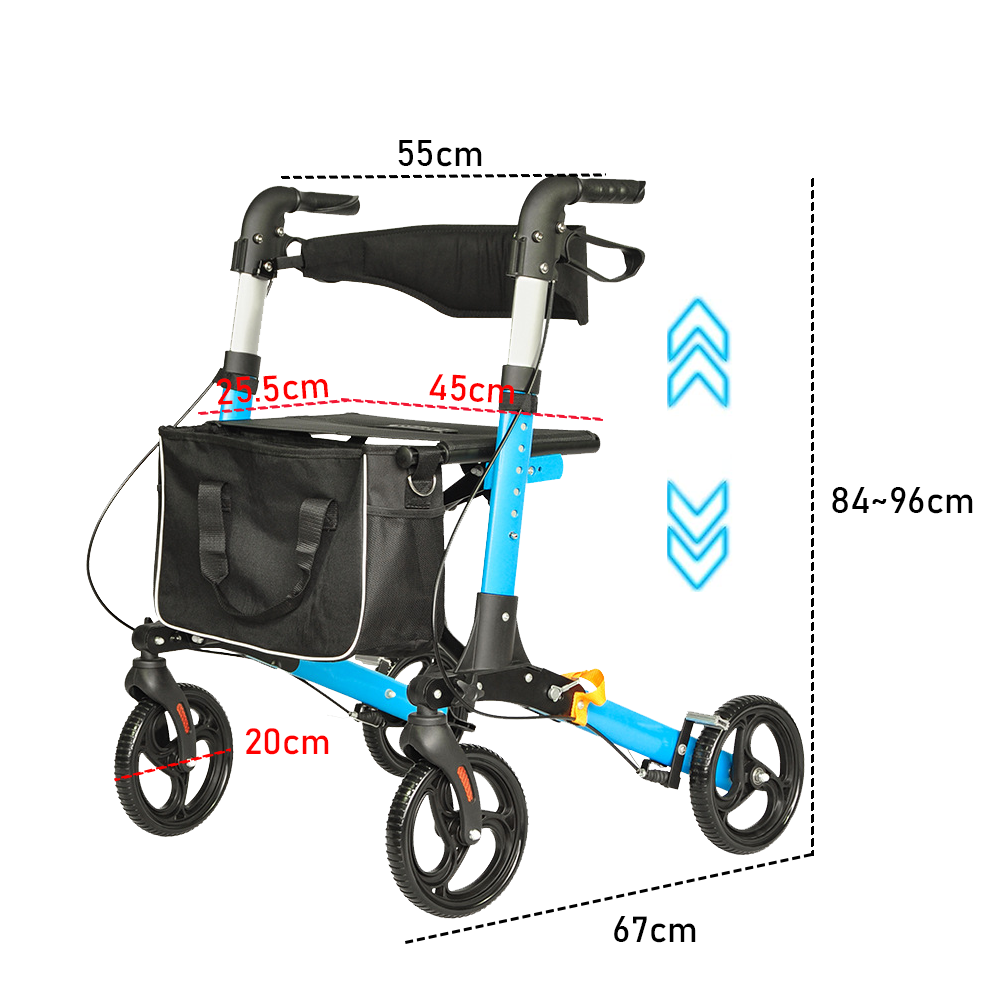 Alston 2-in-1 Foldable Rollator Walker & Seat – 136kg, Blue